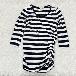 Michael Michael Kors Women's S Small Black Striped Ruched Side Top Nautical